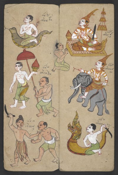 Ou 16455 f.2r, Animais do Zodíaco, de Phrommachat (pergaminho) de Thai School