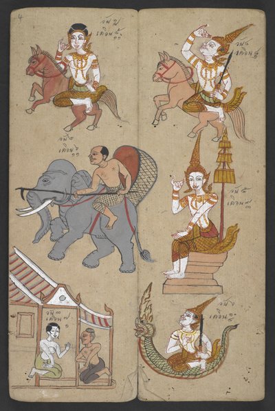 Ou 16455 f.4r, Animais do Zodíaco, de Phrommachat (pergaminho) de Thai School