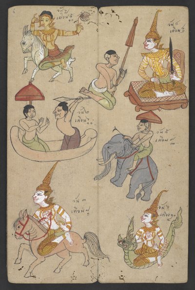 Ou 16455 f.6r, Animais do Zodíaco, de Phrommachat (pergaminho) de Thai School