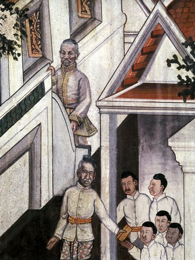 Retrato do rei Mongkut depois de fotografias (pintura de parede) de Thai School