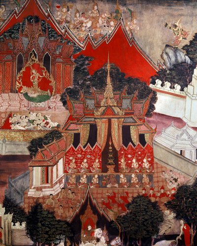 Cenas da vida de Buda, meados do século 19 (pintura de parede) de Thai School