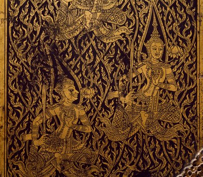 Roupeiro para sutra, madeira esculpida e lacada, de Banguecoque, Tailândia, Detalhe, Civilização Tailandesa, início do século XIX de Thai School