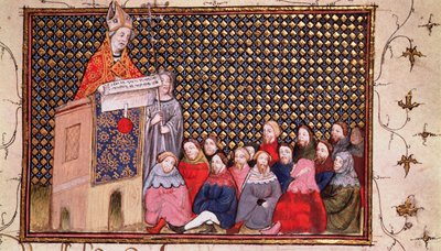 Harl 1319 f.12 Arcebispo Arundel pregando na causa de Henry, da 