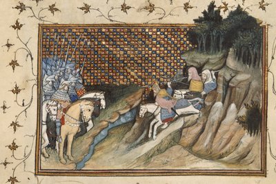 Harley 1319, f.9 Art Mór riding to meet the earl of Gloucester, from 