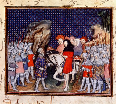 Harley 1319, fol.44, Rei Ricardo II encontra o Conde de Northumberland em Conway e oferece renunciar à coroa de The Virgil Master