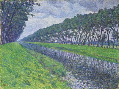 Canal em Flandres; O canal na Flandres com tempo triste, 1894 de Théo van Rysselberghe