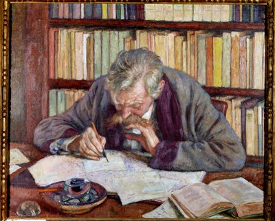 Retrato do poeta belga Emile Verhaeren (1885-1916) em seu escritório Pintura de Theodore Van Rysselberghe (1862-1926) Paris do século 20. Museu Municipal de Arte Moderna de Théo van Rysselberghe