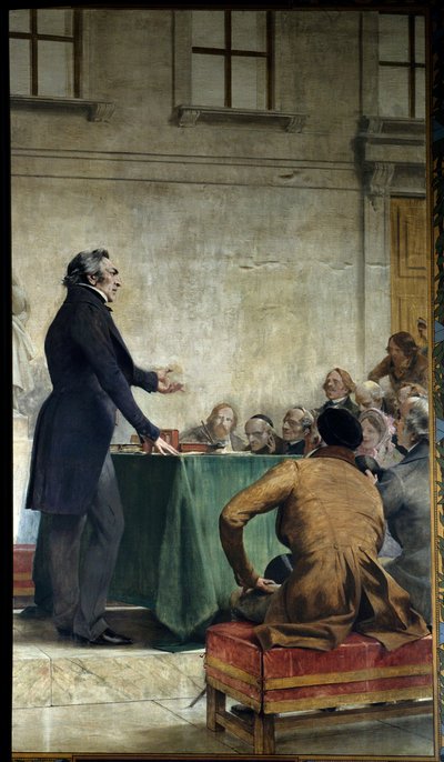 François Arago (1786-1853) estudou astronomia popular no anfiteatro do observatório. Pintura de Theobald Chartran (1849-1907). Paris, La Sorbonne - François Arago (1786-1853) dando uma palestra sobre astronomia popular no Observatório Real de Paris. de Theobald Chartran