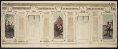 Esboço da sala de casamentos da Câmara Municipal de Courbevoie: Fileuse. O casamento. Berger, em 1884 (óleo sobre tela) de Theobald Chartran