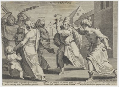O egoísmo ameaça as virtudes
Abusos em litígio (título da série)
Litis Abvsvs (título da série sobre o objecto) de Theodoor Galle