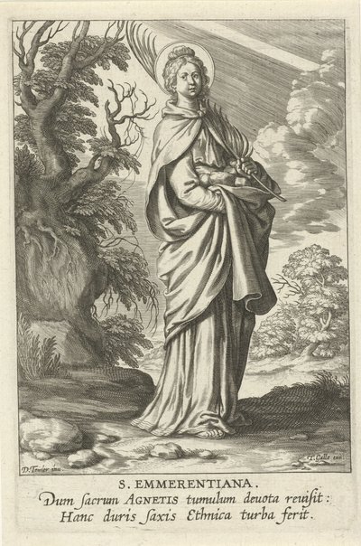 Heilige Emerenciana de Roma St. Emmerantiana (título no objeto) Feminino heiligen (título da série) Mirror Illuminated Virgin (título da série) de Theodoor Galle