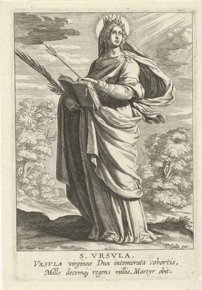 Santa Úrsula S. Vrsvla (título no objeto) Feminino heiligen (título da série) Mirror Illuminated Virgin (título da série) de Theodoor Galle