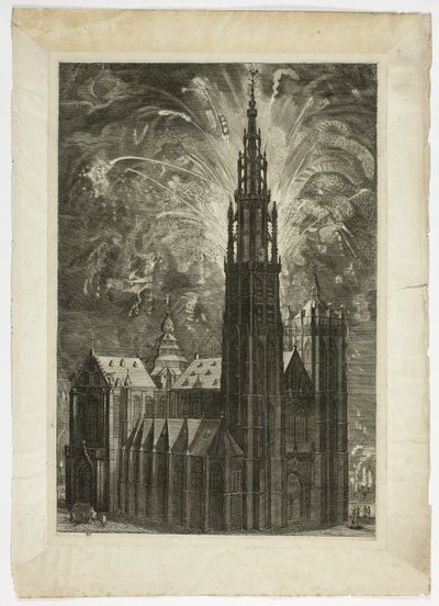 Fogo de artifício ao redor da Catedral de Antuérpia, placa 41 de Casperius Gevartius, Pompa Entroitus Honori Serenissimi Prince Ferdinand de Theodoor van Thulden