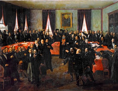 Proclamação da união dos principados da Roménia ... (pintura sobre tela) de Theodor Aman