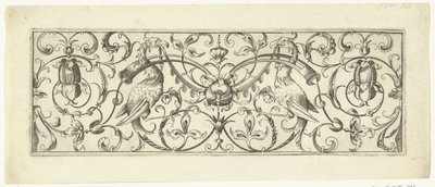 Garças com grinalda
Friso com pássaros e pergaminhos foliados estilizados (título da série) de Theodor Bang