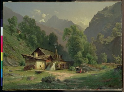 Casa do ferreiro em um vale, 1857 de Theodor Blatterbauer