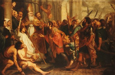 Santo Ambrósio, Bispo de Milão, recusando a entrada do Imperador Teodósio na Catedral de Milão de Theodor Boeyermans