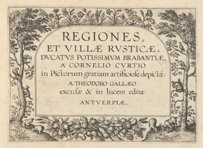 Página de rosto para "Regiões e Vilas de Agricultura" de Theodor Galle