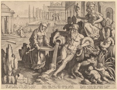 A Virgem Vestal Tuccia de Theodor Galle after Jan van der Straet