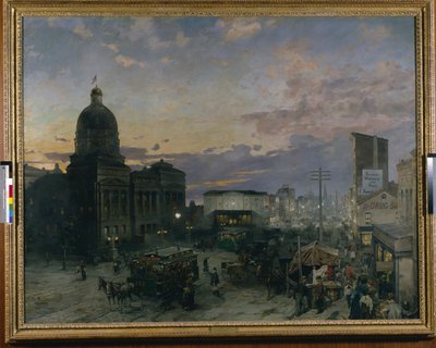 Washington Street, Indianapolis At Dusk (petróleo sobre tela) de Theodor Groll