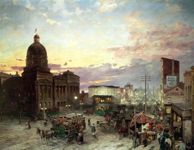 Washington Street, Indianapolis at Dusk (petróleo sobre tela) de Theodor Groll