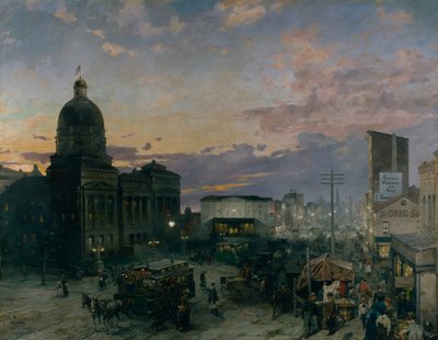 Washington Street, Indianápolis ao entardecer, 1892-1895 de Theodor Groll