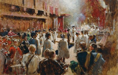 O elogio do Conde Boos-Waldeck pelo Grão-Mestre dos Cavaleiros Teutônicos Arquiduque Eugen no Hofkirche em Innsbruck de Theodor Josef Ethofer