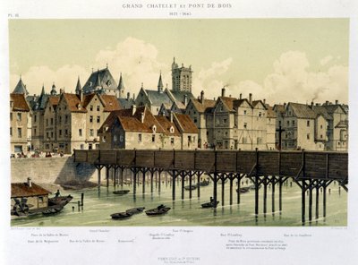 Le grand Châtelet et le pont de bois (1621-1643) - em "Paris depuis le XIIIème à nos jours" de Hoffbauer, ed. Firmin Didot & Cie de Theodor Josef Hubert Hoffbauer