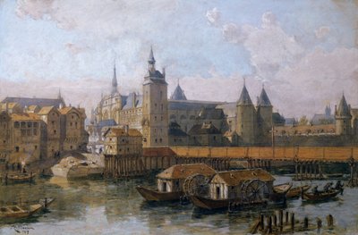 A Ile de la Cité e o Palais de Justice (antigo Palais Royal) no século XVI, 1917 de Theodor Josef Hubert Hoffbauer