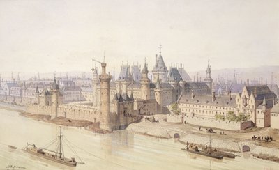 O Louvre durante o reinado de Charles V (1337-80) &39;The Wise&39; (caneta e tinta no papel) de Theodor Josef Hubert Hoffbauer
