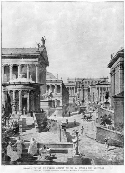 O Fórum Romano da Antiguidade, 1914 (gravura bw) de Theodor Josef Hubert Hoffbauer