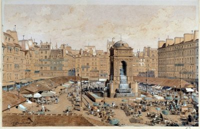 Vista da Marche e da Fonte dos Inocentes em Paris no século XIX. Aguarela de Theodore Joseph Hubert Hoffbauer (1839-1922) Século XIX Paris, Musee Carnavalet de Theodor Josef Hubert Hoffbauer