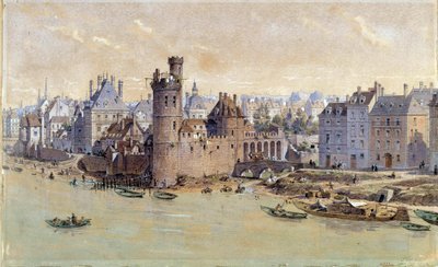 Vista da Torre de Nesles em Paris, no século XVII. Aquarela de Theodore Joseph Hubert Hoffbauer (1839-1922) Século XIX. Paris, Musee Carnavalet de Theodor Josef Hubert Hoffbauer