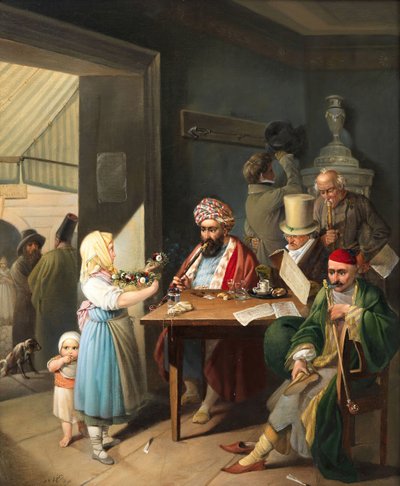 Gregos e turcos em um café vienense, 1824. de Theodor Leopold Weller