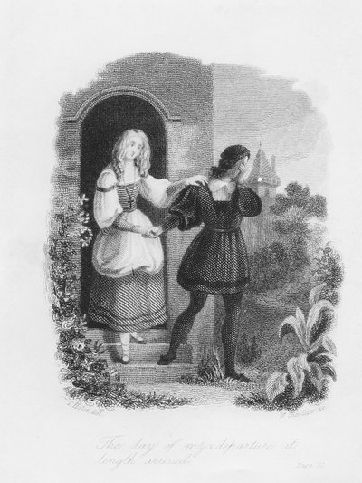 O dia da minha partida no comprimento chegou, frontispício de &39;Frankenstein&39; por Mary Shelley (1797-1851) gravado por William Chevalier (1804-66) de Theodor M. von Holst