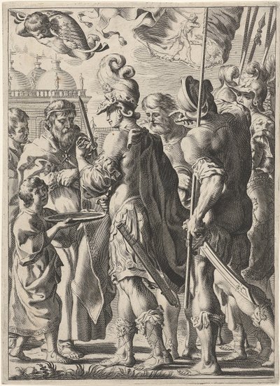 Alexandre, o Grande, cortando o nó górdio, século XVII de Theodor Matham