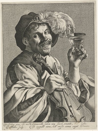 Homem com violino e rummer de Theodor Matham