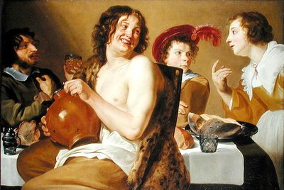 Figuras comendo e bebendo ao redor de uma mesa de Theodor Rombouts