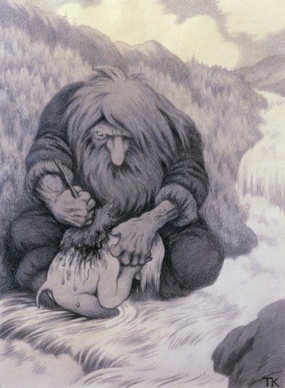 O Troll lava o seu filho de Theodor Kittelsen