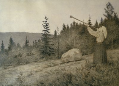 Sob a montanha soa um instrumento de sopro de Theodor Kittelsen