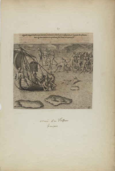 Appellit navis gallicai: qui inerant, redimunt a barbaris gossip pium... (do livro Americae, terceira parte) de Theodor de Bry
