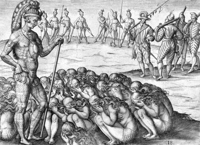 Cativeiro de índios saturiwa por índios potano de Theodor de Bry