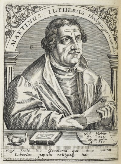 Martin Luther. (1483-1546). Reformador religioso alemão, e fundador da Reforma. Retrato. de Theodor de Bry