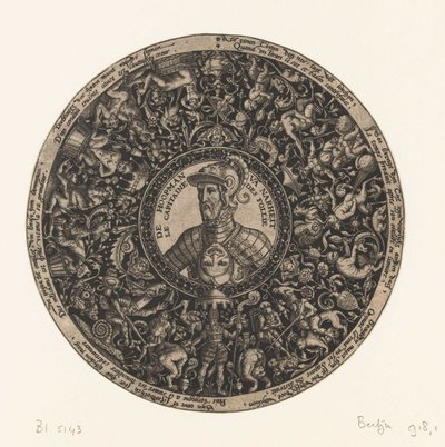 Medalhão com busto do Capitão da Loucura, Theodor de Bry, c. 1577 - c. 1578 de Theodor de Bry