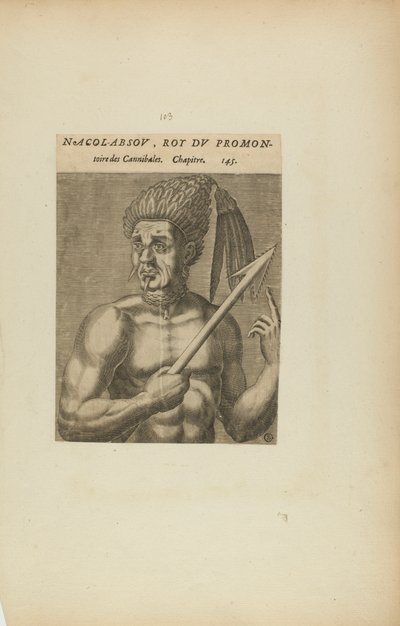 Nacol-Absov, Roi Du Promon-/toire des.... (do livro Les Vrais Pourtraits et Vies des Hommes Illustres) de Theodor de Bry