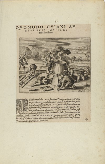 Quomodo Guiani Au-/reas Suas Imagines/Fundere Soleant. (do livro Americae, partes sete e oito) de Theodor de Bry