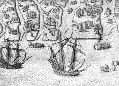 O francês explora seis rios da costa da Florida de Theodor de Bry