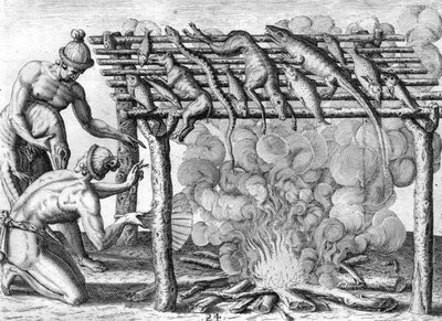 Índios timucuanos secando alimentos de Theodor de Bry