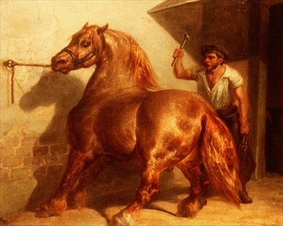 Cavalo de carroça no ferreiro de Theodore (attr. to) Gericault