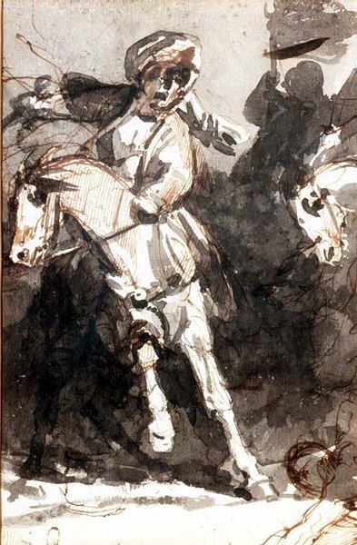 Cena de um corpo a corpo (lápis e aguarela) de Theodore (attr. to) Gericault